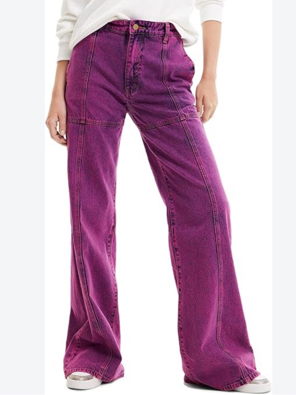 317. NWT DESIGUAL MAITREPIERRE WIDE-LEG ACID WASH JEAN